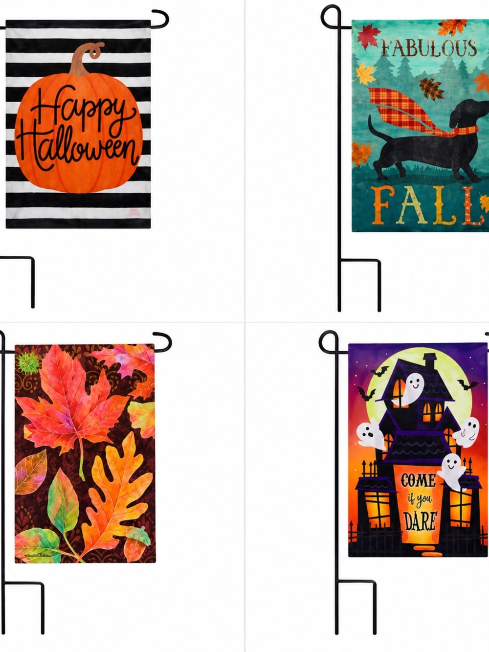 All 4!!! New Autumn Fall Halloween Garden/Lawn Flag Set Of Four